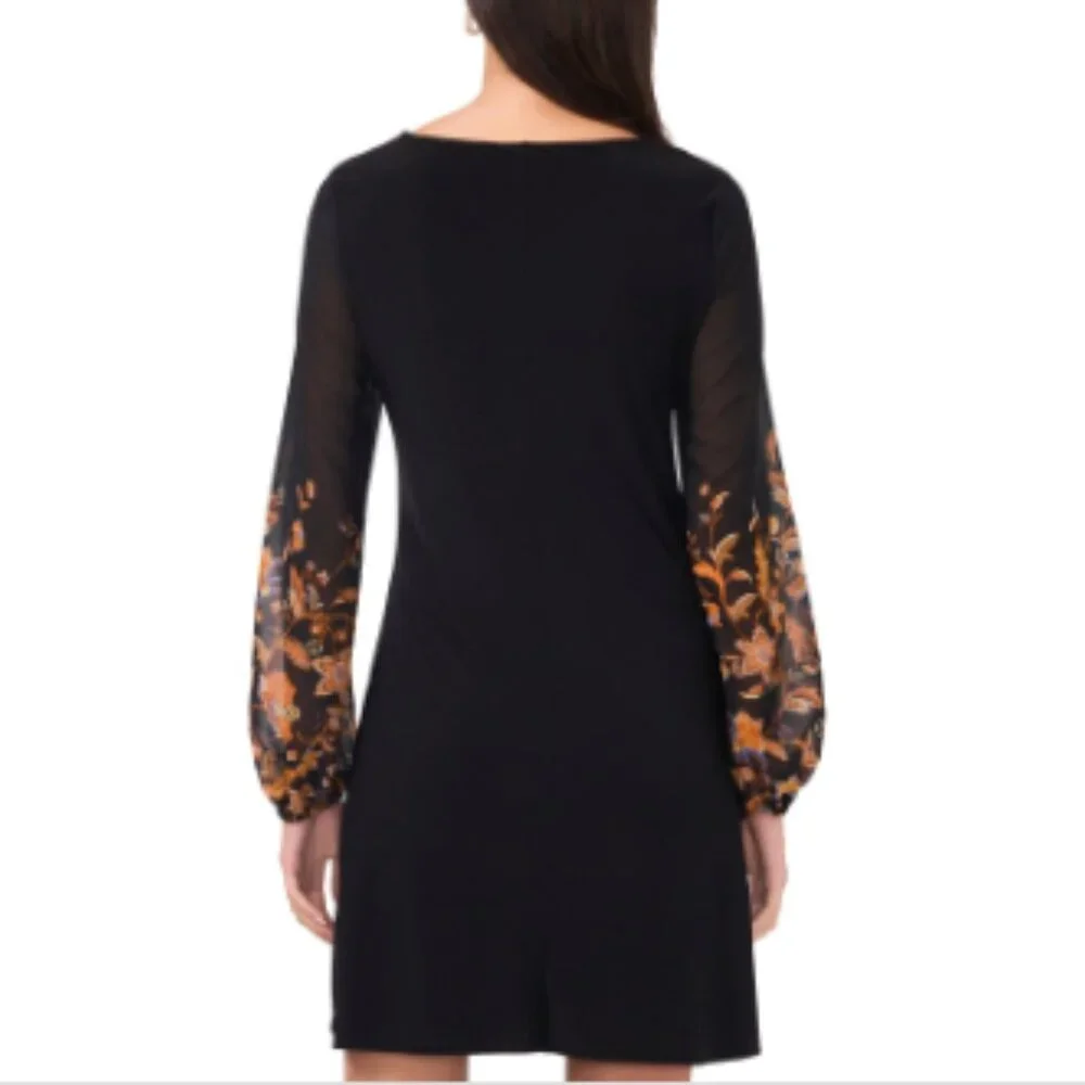 Msk Petite Round-Neck Contrast-Long-Sleeve Shift - Black 001 - Picture 3 of 4
